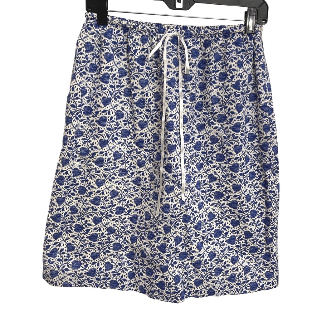 Alex Mill Blue White Floral Toile Heart Print Pull On Midi Skirt Coastal Boho L